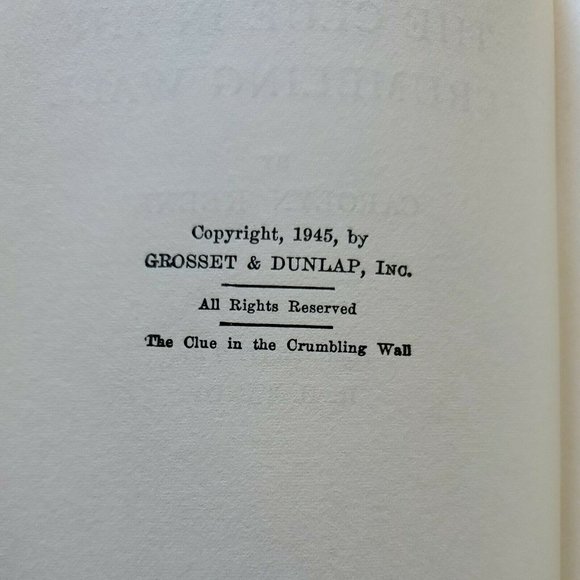 The Clue in the Crumbling Wall, Nancy Drew Carolyn Keene Matte Yellow Orig. Text - Picture 8 of 9